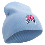 Happy Heart Character Embroidered 8 inch Acrylic Short Beanie - Lt-Blue OSFM