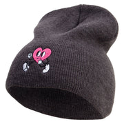 Happy Heart Character Embroidered 8 inch Acrylic Short Beanie - Charcoal OSFM