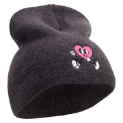 Happy Heart Character Embroidered 8 inch Acrylic Short Beanie - Charcoal OSFM