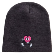 Happy Heart Character Embroidered 8 inch Acrylic Short Beanie - Charcoal OSFM