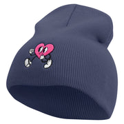 Happy Heart Character Embroidered 8 inch Acrylic Short Beanie - Navy OSFM