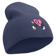 Happy Heart Character Embroidered 8 inch Acrylic Short Beanie - Navy OSFM