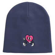 Happy Heart Character Embroidered 8 inch Acrylic Short Beanie - Navy OSFM