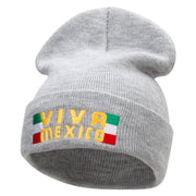 Viva Mexico Flag Embroidered 12 Inch Long Knitted Beanie