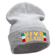 Viva Mexico Flag Embroidered 12 Inch Long Knitted Beanie