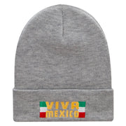 Viva Mexico Flag Embroidered 12 Inch Long Knitted Beanie