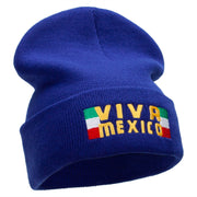 Viva Mexico Flag Embroidered 12 Inch Long Knitted Beanie