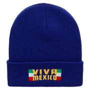 Viva Mexico Flag Embroidered 12 Inch Long Knitted Beanie