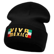 Viva Mexico Flag Embroidered 12 Inch Long Knitted Beanie