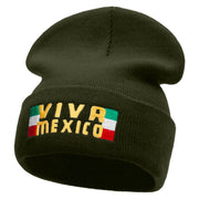 Viva Mexico Flag Embroidered 12 Inch Long Knitted Beanie