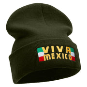 Viva Mexico Flag Embroidered 12 Inch Long Knitted Beanie