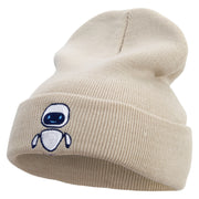 Floating Robot Embroidered 12 Inch Long Knitted Beanie - Birch OSFM