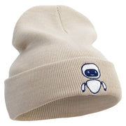 Floating Robot Embroidered 12 Inch Long Knitted Beanie - Birch OSFM