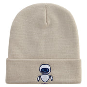 Floating Robot Embroidered 12 Inch Long Knitted Beanie - Birch OSFM