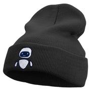 Floating Robot Embroidered 12 Inch Long Knitted Beanie - Black OSFM