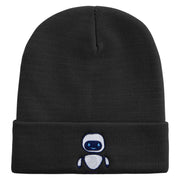 Floating Robot Embroidered 12 Inch Long Knitted Beanie - Black OSFM