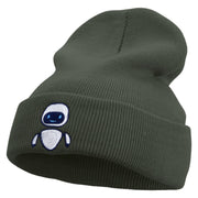 Floating Robot Embroidered 12 Inch Long Knitted Beanie - Dk-Grey OSFM