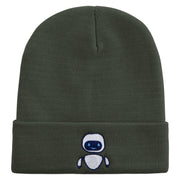 Floating Robot Embroidered 12 Inch Long Knitted Beanie - Dk-Grey OSFM