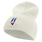 Smile Face with open Mouth Embroidered 8 inch Acrylic Short Beanie - White OSFM