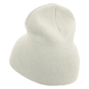 Smile Face with open Mouth Embroidered 8 inch Acrylic Short Beanie - White OSFM