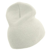 Smile Face with open Mouth Embroidered 8 inch Acrylic Short Beanie - White OSFM