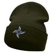 Ninja Star Embroidered 12 Inch Long Knitted Beanie