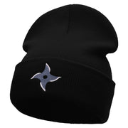 Ninja Star Embroidered 12 Inch Long Knitted Beanie