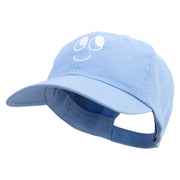 Smile Face Embroidered Low Profile Dyed Cotton Twill Cap - Sky-Blue OSFM