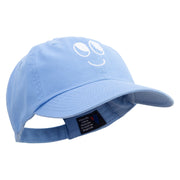 Smile Face Embroidered Low Profile Dyed Cotton Twill Cap - Sky-Blue OSFM