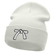 White Belt Embroidered 12 Inch Long Knitted Beanie