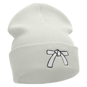 White Belt Embroidered 12 Inch Long Knitted Beanie