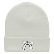 White Belt Embroidered 12 Inch Long Knitted Beanie