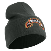 U.S. Army 1st Ranger Battalion Logo Embroidered 12 Inch Solid Knit Cuff Long Beanie Made in USA - Graphite OSFM