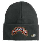 U.S. Army 1st Ranger Battalion Logo Embroidered 12 Inch Solid Knit Cuff Long Beanie Made in USA - Graphite OSFM