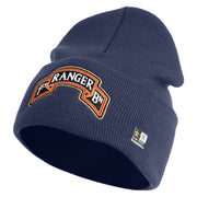 U.S. Army 1st Ranger Battalion Logo Embroidered 12 Inch Solid Knit Cuff Long Beanie Made in USA - Navy OSFM
