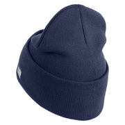 U.S. Army 1st Ranger Battalion Logo Embroidered 12 Inch Solid Knit Cuff Long Beanie Made in USA - Navy OSFM