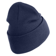 U.S. Army 1st Ranger Battalion Logo Embroidered 12 Inch Solid Knit Cuff Long Beanie Made in USA - Navy OSFM