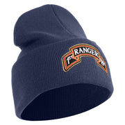 U.S. Army 1st Ranger Battalion Logo Embroidered 12 Inch Solid Knit Cuff Long Beanie Made in USA - Navy OSFM