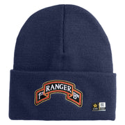 U.S. Army 1st Ranger Battalion Logo Embroidered 12 Inch Solid Knit Cuff Long Beanie Made in USA - Navy OSFM