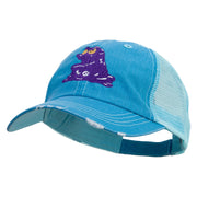 Purple Monster Embroidered Low Profile Special Cotton Mesh Cap - Aqua OSFM