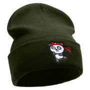 Karate Panda Embroidered 12 Inch Long Knitted Beanie