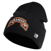 U.S. Army 1st Ranger Battalion Logo Embroidered 12 Inch Solid Knit Cuff Long Beanie Made in USA - Black OSFM