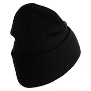 U.S. Army 1st Ranger Battalion Logo Embroidered 12 Inch Solid Knit Cuff Long Beanie Made in USA - Black OSFM