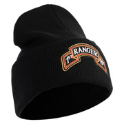 U.S. Army 1st Ranger Battalion Logo Embroidered 12 Inch Solid Knit Cuff Long Beanie Made in USA - Black OSFM