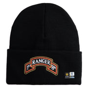 U.S. Army 1st Ranger Battalion Logo Embroidered 12 Inch Solid Knit Cuff Long Beanie Made in USA - Black OSFM
