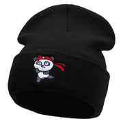 Karate Panda Embroidered 12 Inch Long Knitted Beanie