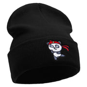 Karate Panda Embroidered 12 Inch Long Knitted Beanie