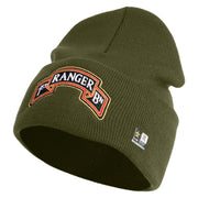 U.S. Army 1st Ranger Battalion Logo Embroidered 12 Inch Solid Knit Cuff Long Beanie Made in USA - Olive OSFM
