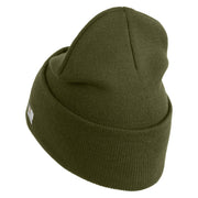 U.S. Army 1st Ranger Battalion Logo Embroidered 12 Inch Solid Knit Cuff Long Beanie Made in USA - Olive OSFM