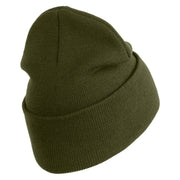 U.S. Army 1st Ranger Battalion Logo Embroidered 12 Inch Solid Knit Cuff Long Beanie Made in USA - Olive OSFM
